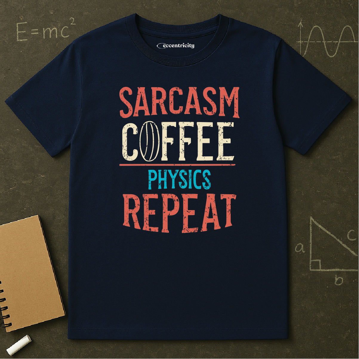" Sarcasm Coffee Physics Repeat" Premium Physics Shirt