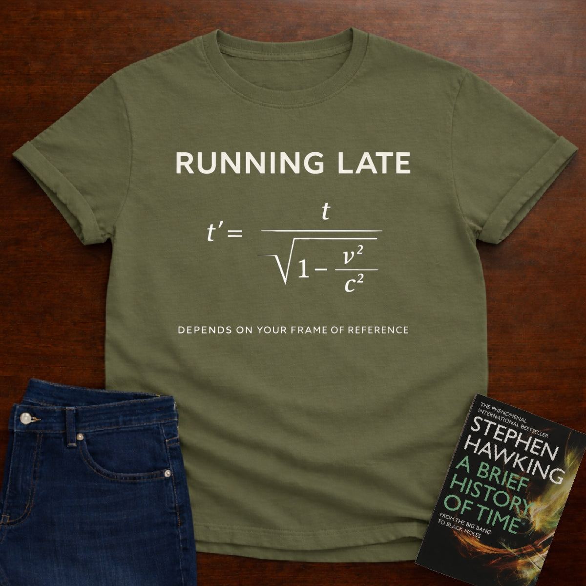RUNNING LATE (RELATIVITY). T-SHIRT